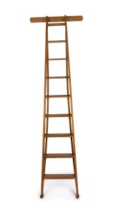 An antique library ladder, Tasmanian oak, late 19th century, 241cm high, 74cm wide