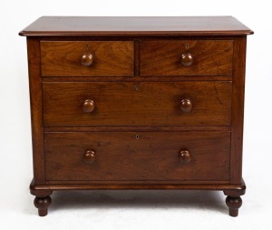 An antique Australian cedar chest of four drawers of unusually petite proportions, 19th century, 81cm high, 94cm wide, 46cm deep