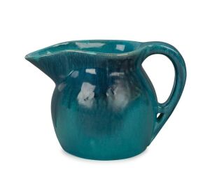 MARJORIE McCLELLAND turquoise glazed pottery jug, incised "Marjorie McClelland, 1937", 15cm high, 21cm wide