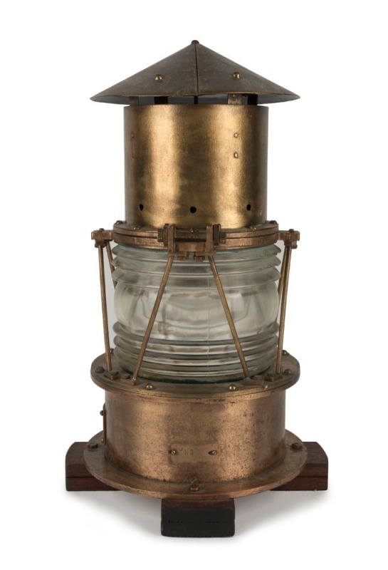 A maritime beacon lamp, cast brass and glass, 19th/20th century, 62cm high