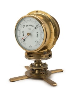 SMITHS ship's bulkhead clock and marine aneroid barometer mounted back to back on a revolving base, 19th/20th, 33cm high