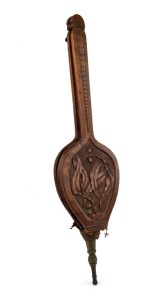 Australian fire bellows with carved gumnuts and leaves, 19th/20th century, ​​​​​​​92cm long