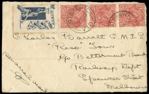5 Aug.1927 (AAMC.108a) Melbourne - Alice Springs - Melbourne cover (front) with "Angel" vignette, carried by Australian Aerial Services in association with the "Reso" tour of Central Australia.