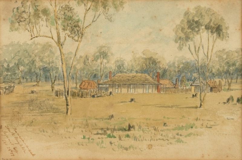 MARY ANN SYNNOT (Williams) (1828 - 1903) Bunyin-a-wak, South Brighton, watercolour, signed, titled and dated Oct.24th '59 at lower left, 15 x 23cm. also initialled "MAW" (Mary Ann Williams) lower left.