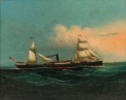 SS CATTERTHUN, A China Trade oil painting on canvas laid-down on board, in gilt frame, circa 1880, 31.5cm x 39cm, 42cm x 50cm overall. The ship sank in August 1895 off Seal Rocks, near Newcastle. - 2