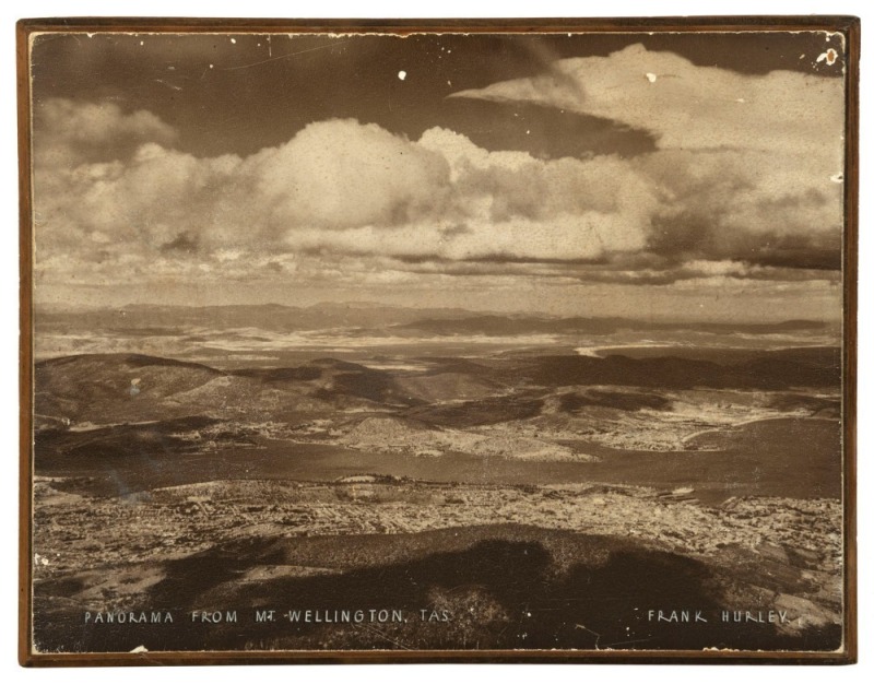 FRANK HURLEY (1885 - 1962), "Panorama from Mt. Wellington, Tas.", sepia tone print, circa 1939, annotated at base. [Ref. Hurley no.: *H51.], mounted on board,  27.5 x 35cm.