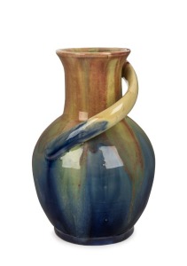 P.P.P. (PREMIER POTTERY PRESTON) vase with unusual applied spiral decoration, glazed in pink, blue and yellow, ​​​​​​​20cm high