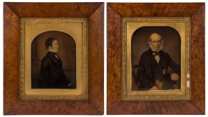 ALFRED BOCK pair of early senotype portraits in original Tasmanian musk frames, 19th century, both bearing original green paper labels verso. One sitter identified as Dr. WILLIAM HENWOOD of Huntingfield, Tasmania. 41 x 36cm each overall