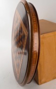 An Australian Exhibition specimen timber chess board table-top, flame cedar and huon pine with parquetry banding, circa 1890, 60cm diameter  - 2