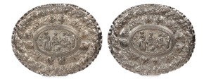ELKINGTON pair of antique electrotype oval plaques of Aesop's Fable "The Satyr In The Inn", 19th century, 71cm wide