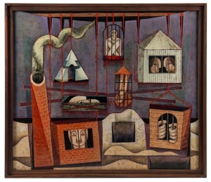 LEONARD WILLIAM FRENCH (1928 - 2017), The Soul Cages No.2, enamel on hessian-covered plywood, signed lower left, 107 x 122cm; framed 112 x 128cm overall.