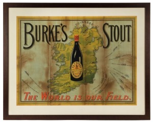 "GUINNESS BURKE'S STOUT, THE WORLD IS OUR FIELD" advertising poster, printed by TROEDEL & CO. [Melbourne], 19th century, 71 x 96cm, 95 x 118cm overall