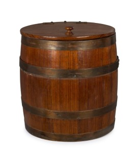 An antique Australian blackwood grain bin of coopered construction, 19th century, 43cm, 41cm diameter