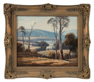 LEON HANSON (1918-2011), Afternoon Light Near Kiewa, Victoria, oil on canvas board, signed lower right "Leon Hanson", 50 x 60cm, 72 x 82cm overall