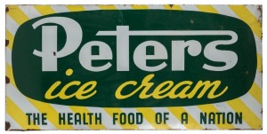 "PETERS ICE CREAM, The Health Food Of A Nation" vintage enamel and steel shop sign, mid 20th century, 85 x 176cm