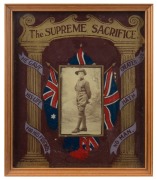 "SUPREME SACRIFICE, HE GAVE HIS LIFE FOR HIS FRIENDS, GREATER LOVE HATH NO MAN", WW1 period framed military photo portrait, ​​​​​​​33 x 28cm overall