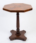 A provincial Tasmanian antique tilt-top occasional table, huon pine, musk, casuarina, hoop pine, cedar and blackwood, 19th century, stamped "Jm. Ferguson", ​​​​​​​76cm high, 62cm wide, 62cm deep - 2