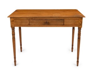 An early Colonial solid huon pine hall table with single drawer and fine ring-turned legs, Tasmanian origin, early to mid 19th century, 75cm high, 101cm wide, 54cm deep