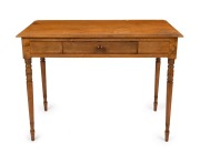 An early Colonial solid huon pine hall table with single drawer and fine ring-turned legs, Tasmanian origin, early to mid 19th century, 75cm high, 101cm wide, 54cm deep