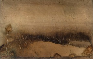 KEVIN CHARLES (PRO) HART (1928 2006), Brown Landscape, acrylics on board, circa 1965, signed lower left; titled verso, 59 x 92cm; framed 71 x 102cm overall. Priced "45 guineas" on label verso.