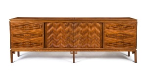 ROSANDO Australian blackbean sideboard, circa 1950s, 92cm high, 259cm wide, 51cm deep