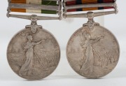 CAMPAIGN MEDALS: A Queen's South Africa Medal, 1899, with clasps for Transvaal, Orange Free State & Relief of Kimberley, awarded to 3424. TPR. V.T. BATTEN, KITCHENER'S H., suspended on a Liddell bar together with a King's South Africa Medal, with clasps f - 2