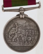 CAMPAIGN MEDAL: AFGHANISTAN Medal, silver, reverse with a column on the march, an elephant carrying a cannon; 1878-79-80; engraved for 3039. BBY. SGT. MAJ: G. LOVEDAY. 14/9TH. B.DE. R.A. - 2