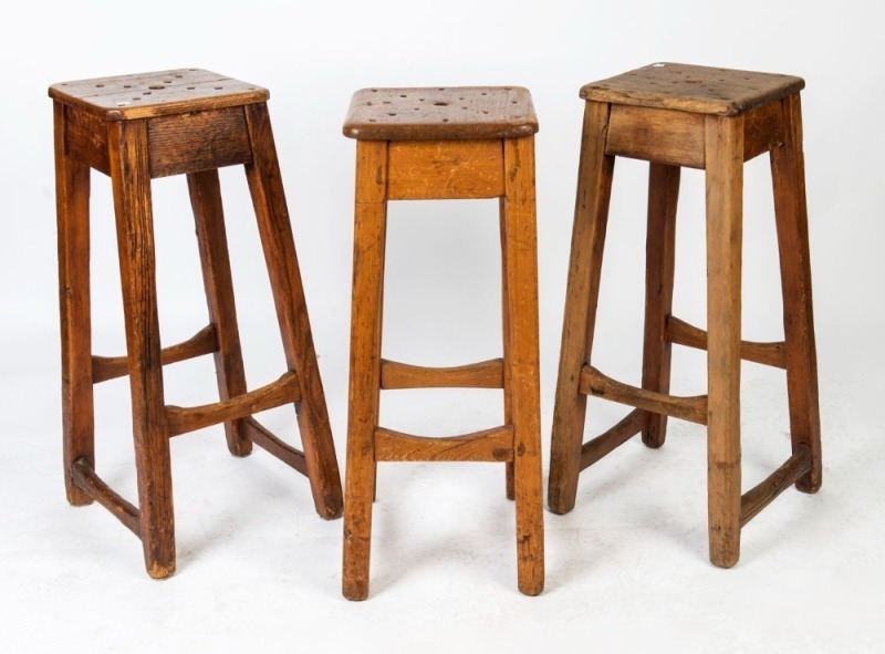 CRAIG'S ROYAL HOTEL BALLARAT group of three antique bar chairs, pine and eucalypt, 19th century, 81cm high