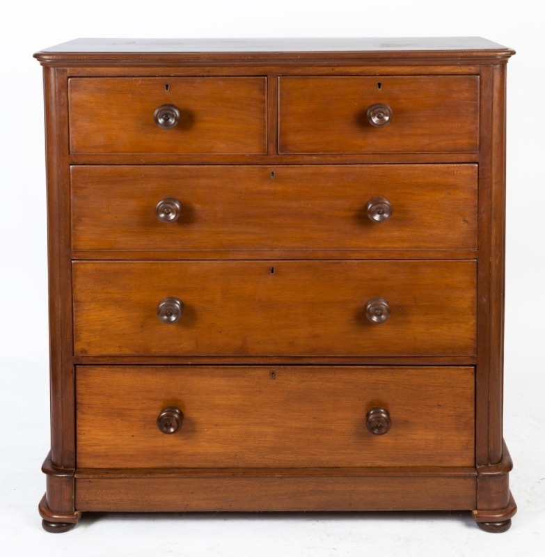 An antique Australian cedar chest of five drawers, 19th century, ​​​​​​​110cm high, 103cm wide, 48cm deep