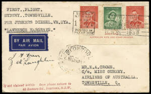 18 May 1937 (AAMC.730d) Sydney - Townsville cover, flown aboard the Junkers 86 "Lawrence Hargrave" and signed by crew members McLaughlin & Kerr. [Only 12 flown].