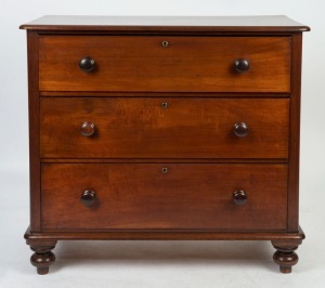 An Australian cedar three drawer chest, 19th century, 95cm high, 104cm wide, 50cm deep