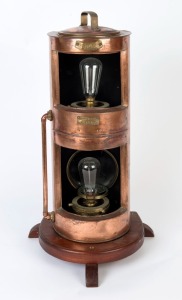 STERN ship's lamp, copper and brass on later timber base, early 20th century, 70cm high overall