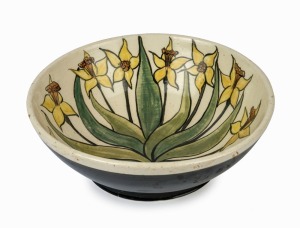 TOM & ELIZABETH SANDERS pottery fruit bowl with floral decoration, incised "Tom & Elizabeth Sanders, 1954", ​​​​​​​12cm high, 33.5cm diameter