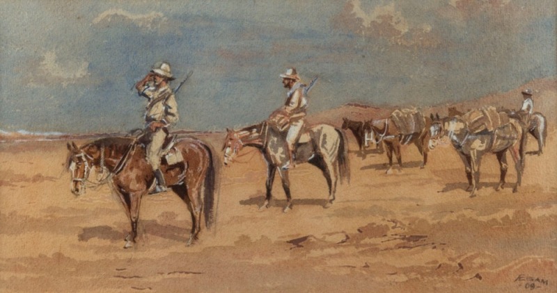 ARTHUR ESAM (1850 - 1934), (Heading off), watercolour, signed and dated '09 lower right, 18 x 32cm; framed (overall 34 x 47.5cm).