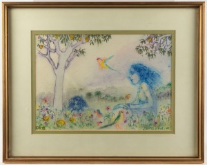 CASSANDRA BOYD (b.1956), In the garden with birds and flowers, initialled and dated '78 lower left; also, Three Women with Monkeys, initialled lower right, pen ink and wash on paper, each 24 x 35cm; framed individually, 40.5 x 51.5cm overall.