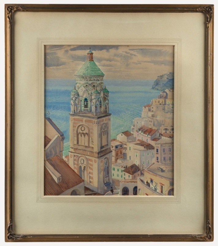 REGINALD (RAH) CECIL GRAHAM FIZELLE (1891 - 1964), Amalfi, watercolour, signed lower left,  with "The Fine Art Society" label verso, 43 x 37cm; framed 67 x 60cm overall.