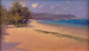 JOHN BREDL, Mt. Martha Beach, oil on canvas board, signed lower right "John Bredl", ​​​​​​​endorsed to Richard Chamerski verso, 17 x 29cm, 43 x 55cm overall