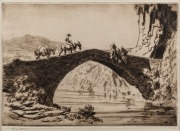 LIONEL ARTHUR LINDSAY (1874 - 1961) A bridge, Estramadura, drypoint etching, signed lower left; numbered '75' lower right, 18 x 25cm.