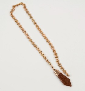 A 14ct gold fancy link chain with antique goldstone fob, 19th/20th century, the chain 42cm long, 13.5 grams