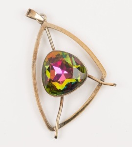 DONALD SIMPSON Australian vintage designer brooch, gilded silver and watermelon crystal, circa 1950s, 5cm high overall