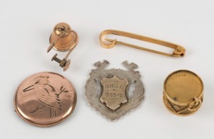 Antique Australian gold, silver and gold plated jewellery, 19th and early 20th century, (5 items)