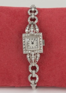 An Art Deco cocktail watch, platinum and diamond, circa 1935, 20.6 grams (without movement)