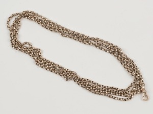 An antique 9ct gold muff chain, 19th century, 155cm long, 34 grams