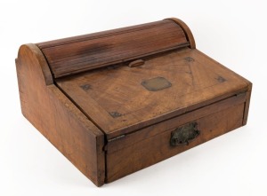 LORD CASEY Anglo-Indian writing box with tambour top, teak and ebony, 19th century. Bearing brass plaque inscribed "To Lord Casey In Appreciation And Friendship. Sir Frank Carter". 26cm high, 51cm wide, 45cm deep