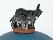 HERMANNSBURG SCHOOL hand-painted pottery vase with donkey lid, by ERENE ENTATA founding member of the Hermannsburg Pottery 41cm high - 2