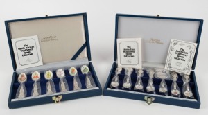 AUSTRALIAN COLLECTOR'S TREASURY set of 12 silver plated teaspoons with Australian wildflower decoration done in enamel, housed in two fitted boxes with documentation, circa 1981,