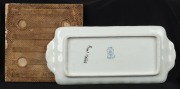 ANNE MITCHELL hand-painted porcelain tray, together with a ceramic tile, (2 items), the tray signed "Anne F. Mitchell, ​​​​​​​26cm wide - 2