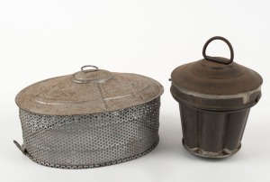 SALESMAN'S SAMPLE zinc meat cover, and a pudding steamer, 19th century, (2 items), the meat cover 16cm wide