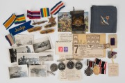 A small accumulation, including a German 1914-18 Hindenberg Cross, German WW1 loyalty medal, a George VI France & Germany Star, two 1939-45 Victory Medal, 2 1939-45 Australian Service Medals, and various other items.