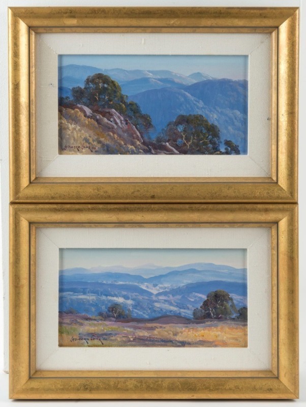 LEONARD LONG (1911-2013), I.) The Rolling Hills, Bullio, NSW, II.) Hills of Wollondilly, oil on canvas board, signed lower left "Leonard Long", 12 x 22cm each, 22 x 33cm each overall